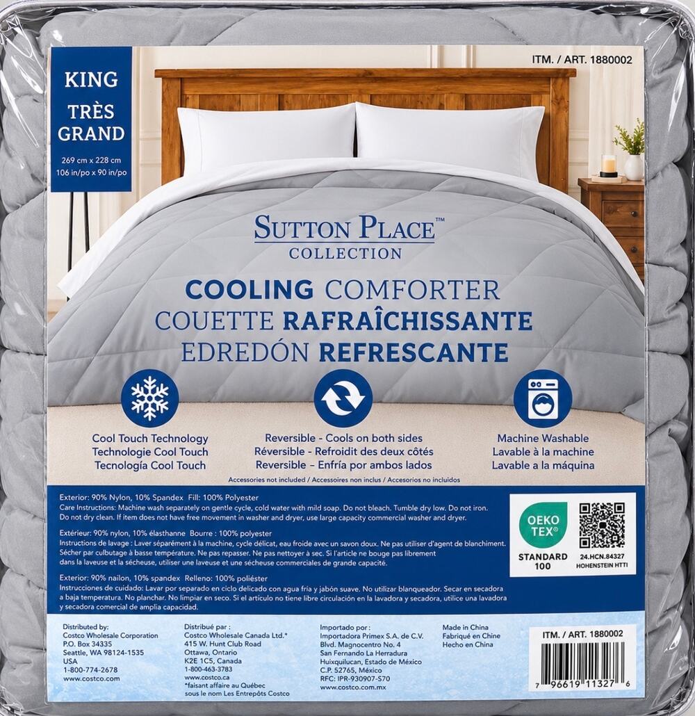 Sutton Place Collection Cooling Comforter – King – Gray – Reversible Cool Touch